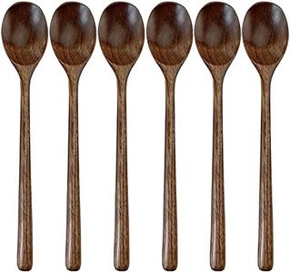 Wooden Spoons for Eating, ADLORYEA 9 inch Small Wooden Soup Spoon Mixing Stirring Tasting, 6-Piece Dark Brown Wood Spoons for Soup and Korean Food, Eco friendly Wooden Eating Utensils