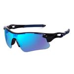 SpadeAces Mens Sports Sunglasses UV Protection Sunglass for Men Cycling Running Driving Fishing Glasses (Black nb, Blue)