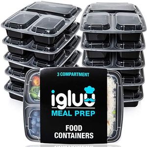 [10 Pack] 3 Compartment BPA Free Reusable Meal Prep Containers - Plastic Food Storage Trays with Airtight Lids - Microwavable, Freezer and Dishwasher Safe - Stackable Bento Lunch Boxes (32 oz)