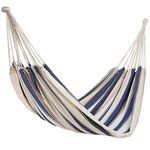 VonHaus Hammock - 2 Seater Hammock, 100% Cotton Hammock for Garden - Freestanding 2 Person Hammock – Double Hammock w/Rope Attachments & Travel Bag - Nautical Blue & White Striped Garden Hammock