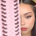 Glowingwin Half Lashes with clear band Fake Lashes Cat Eye Lashes Natural Look False Eyelashes 10 Pairs Corner Lashes 3/4 Lashes Handmade Transparent Strip Lashes Reusable Mink Fluffy Lashes