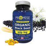 Promise Organic Black Seed, 100% Pure, Cold Pressed, 500mg, Essential Thymoquinone Made in Canada (150+50 FREE softgels)