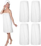 4 Pcs Towel Wrap for Women Waffle Spa Robe with Adjustable Closure Elastic Top Lightweight Wraps for Bath Shower (White,Medium)