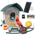 Etetale Bird Feeder with Camera, Include 32GB Card, Solar Smart Bird Feeder Camera, Hummingbird Feeder Add-on, Two-Way Audio Bird House with Cam, Wireless AI Identify, Auto Capture 1080P Bird Videos