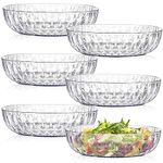 Fasmov 6 Pack Plastic Serving Bowls, Square Serving Bowls, 72 Ounce Large Elegant Diamond Pattern Plastic Bowls for Salad, Party Snack, Popcorn, Chip, Buffet, Candy, Fruit, Clear