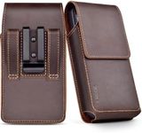 ykooe Genuine Leather Phone Holster for iPhone 16, 16 Pro, 15, 15 Pro, 14, 14 Pro, Galaxy S24, S23 Cell Phone Belt Holder with Belt Clip, Dark Brown-L