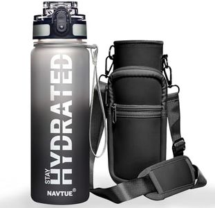 NAVTUE Water Bottle with Carrier Bag, 32oz Sports Bottle, Wide Mouth, Time Marker, Leak Proof, Black