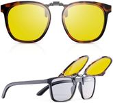 Goiteia Oversized Flip up Clip on Night Driving Glasses for Men Women,Anti Glare from Oncoming Headlights,Fashion Framed Design for Discreetly Concealing Your Glasses(Earth Tortoise)
