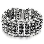 COOLSTEELANDBEYOND Heavy and Study Mens Steel Large Link Chain Motorcycle Bike Chain Bracelet with Skulls Polished(CA)