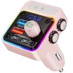 Nulaxy 54W Bluetooth 5.3 Car Adapter with 4 Charging Ports [PD 36W & QC3.0 18W], Wireless Radio FM Transmitter with Deep Bass Player & 5 Colors LED Backlit, Hands-Free Calling - NX16 Pink