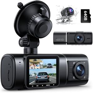 Volam Dashcam Voiture Avant Arriere Interieur avec Batterie, 1080P FHD Camera Embarquée Voiture 3 Canaux Dash Cam Con G-Capteur, Parking Mode, Vision Nocturne IR, Wide Angle, Carte SD 64GB