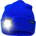 Oumeiou New Warm Bright LED Lighted Beanie Cap Unisex Rechargeable Headlamp Hat Multi-Color (Blue)