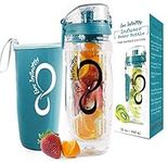 Live Infinitely 32oz Fruit Infusing Water Bottle - Water Infuser Bottle & Insulating Sleeve & Recipe eBook Industry's First Full-Length Infusion Rod - Water Intake Tracker (Ocean)