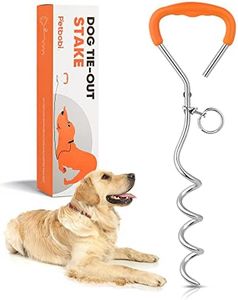 Petbobi Dog Tie Out Stake - 16″ Heavy Duty Dog Anchor for Yard Camping, 9mm Solid Steel, Soft Grip Handle Spiral Stake with No Tangle Connect Ring for Small to Large Pets Up to 120lbs, Orange