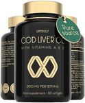 Cod Liver Oil Capsules High Strength 2000mg - Rich in EPA DHA Omega 3 & Vitamins D and A - 60 Softgel Tablets - 1000mg Arctic Cod Liver Oil per Capsule - Odourless & Burp-Free Fish Oil - UK Made