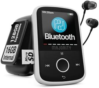 Lecteur MP3 Bluetooth avec Clip Sport | Écouteurs filaires Inclus | Extensible à 128 Go | Écran Couleur HD, autonomie de 34 Heures | SD et USB-C | MAJORITY MP3 GO