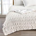 Great Bay Home Fuzzy Ruched Faux Fur Throw Blanket, Luxurious, and Ultra-Soft Reversible White Throw Blanket, Thick Throw for Chair, Sofa, or Bed. Warm Faux Fur Throw Blanket. Alondra, White