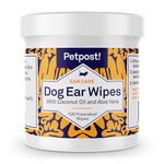 Petpost | Dog Ear Cleaner Wipes - Ultra Soft Cotton Pads in Coconut Oil Aloe Solution - Dog Ear Rinse & Cleanser 100 ct