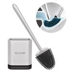 Sellemer Silicone Toilet Brush, Wall/Floor Mounted Toilet Brush with Quick Drying Ventilated Holder, Deep Cleaner Loo Brush for Bathroom Toilet (Silver)