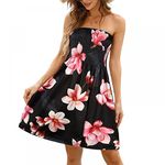 Tmore Summer Strapless Dress for Women Casual Beach Cover Ups Tube Top Dress Boho Floral Mini Sundresses (Black Pink Flower,L)