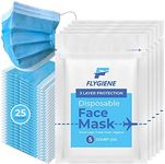 FLYGIENE - Travel Size Disposable Face Masks - (5 Packs of 5) - 3 Ply Blue Disposable Masks for Men and Women - TSA Approved - Comfortable & Breathable - Ideal for Daily Use & Travel(Blue, 25 Count)