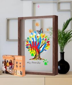 Brown Family Handprint Kit for 5 – Wooden Frame with 5 Clear Acrylic Boards, DIY Handprint Keepsake for Baby, Pet, Mom, Grandparents, Hand Mold Art Set with Non-Toxic Washable Paint (Brown)