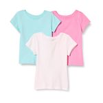 Amazon Essentials Girl's 3-Pack Short Sleeve T-Shirt, Pink/Aqua/White, M (8)