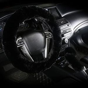 Cxtiy Warm Steering Wheel Cover with Handbrake Cover & Gear Shift Cover, Soft Fazzy Steering Wheel Wrap Faux Wool Fluffy for Winter 3 Pcs1 Set Fit Most of Car(Black)
