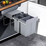 Warmiehomy Pull Out Kitchen Bin Recycling Bins for Kitchen Built-In Waste Bins 2x10L+20L Removal Container with Fixing Waste Brackets