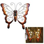 J-Fly Metal Butterfly Solar Lighted Wall Art Decor Outdoor Garden Fence Art Hanging Decorations for Yard Lawn Balcony Patio 13 * 14 inch Large