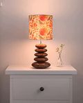 Homesake Wood Table Incandescent Lamp French Country Rustic Bedside Desk Nightstand Incandescent Lamp For Bedroom Living Room Office (Walnut Multi-Pebble, Bird)