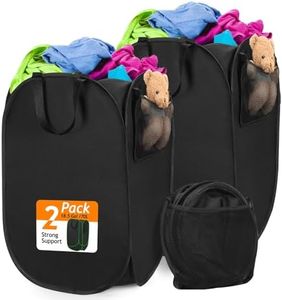 Upgraded Oxford Pop-up Laundry Hamper 2 Pack, 70L(18.5 Gal) Laundry Basket with Durable Handles Solid Bottom High Carbon Steel Frame and Side Pocket, Easy to Open and Fold Flat for Storage
