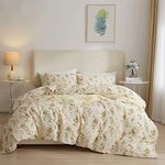 LifeTB Bed Linen Set, Queen Botanical Floral Duvet Cover Set with 2 Pillowcases, 100% Cotton, Zipper Closure, 90x90in