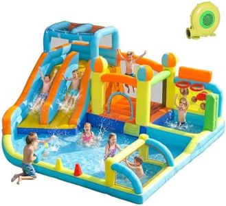 WelandFun Inflatable Water Slide Park with Splash Pool for Kids,Climbing Wall,Bounce House with Ball Shooting,Kids Bouncy Castle with Air Blower for Outdoor Backyard