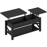 Rolanstar Coffee Table, 47.2" Lift Top Coffee Table with Hidden Compartment, 2 Way Lift Top Coffee Table with Open Shelf & X Wooded Support, Farmhouse Center Table for Living Room, Black