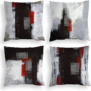 COLORPAPA Red and Black Throw Pillow Covers 18x18 Set of 4 Decorative Cushion Cover Grey Abstract Art Painting Pillowcase for Sofa Bedroom Living Room Décor
