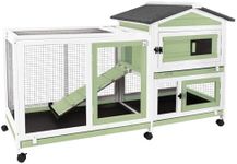 Petscosset Rabbit Hutch - Indoor Rabbit Cage with Two Story, Wooden Bunny Cage on Wheels, Ramp