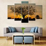 WENS Velvet Laminated Sun Rise Tree Reflection 5 Panels Framed Wall Art (24x40 Inch), Multicolour (WSPL-6013)