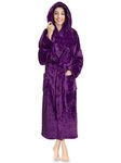 PAVILIA Women Hooded Plush Soft Robe | Fluffy Warm Fleece Sherpa Shaggy Bathrobe, Purple, Small-Medium