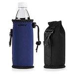 kwmobile Cooler Jacket for Bottles - Neoprene 500ml Bottle Cooler with Clip for Bags and Drawstring Closure - Set of 2, Black/Blue