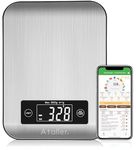 Ataller Smart Food Nutrition Scale, Digital Kitchen Scales with Smartphone App for Meal Planning, Tracking Calorie Value and Food Nutritional Counting, Resolution 1g, Max 5kg 11Ib, 304 Stainless Steel