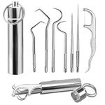 click2shop 7 in 1 Teeth Cleaning Tool Kit - Portable Stainless Steel Dental Tools for Outdoor Camping, Travel, and Braces Maintenance - Toothpicks Pocket Set with Holder