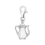 Quiges 925 Sterling Silver 3D Antique Tea Pot Lobster Clasp Charm Clip on Pendant