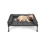 Veehoo Cooling Elevated Dog Bed + Waterproof Removable Pillow-Top Mat, Bolster Dog Cot Bed, Raised Pet Cot with Breathable Mesh, No-Slip Feet, Dog Couch Bed for Indoor & Outdoor, 81 x 64 cm, Black