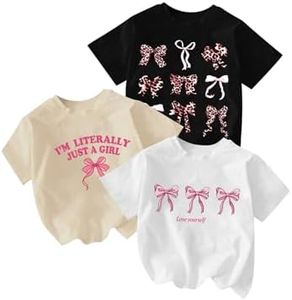 RoseSeek Girl's Bow Cherry Graphic Tees Short Sleeve Crewneck Cute T Shirts Tops for Teens Summer Tops Black White Beige 15Y