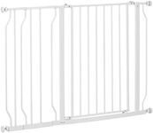 PawHut Dog Gate Wide Stair Gate w/ Door Pressure Fit Pets Barrier for Doorway, Hallway, 76H x 75-115W cm - White