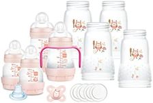 MAM Easy Start Anti-Colic Bottle Set, 8 Bottles in 130 ml, 160 ml and 260 ml Sizes, 1 x Start Nanò Dummy, 4 x Sealing Disks, 1 x Extra Soft Spout and Handles, 730 g, Pink