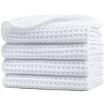 Polyte Microfibre Lint Free Washcloth Face Towel, 33 x 33 cm, 4 Pack (White, Waffle Weave)