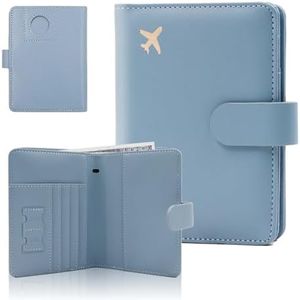 Melsbrinna Premium Leather Passport Holder Covers Case, Waterproof Rfid Blocking Travel Wallet Passport Holder with Pen Holder, Cute Passport Book for Women/Men (AIRTAG, AIR-GREY GREEN)