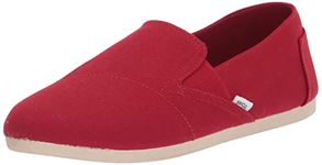 TOMS Women's Redondo Slip on Flat Loafer, Red Canvas, 9